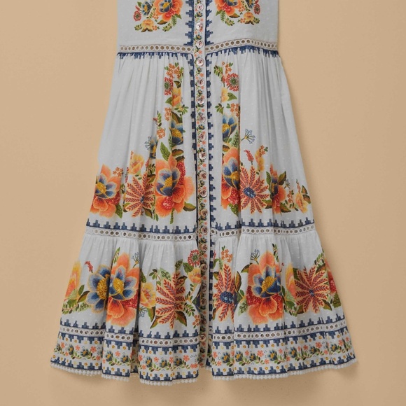 FARM RIO Off-White Delicate Garden Midi Dress Size Small - Picture 3 of 16